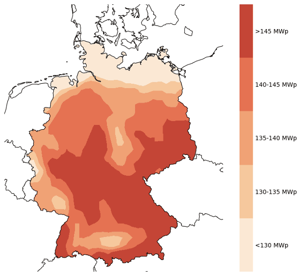 Regional map showing PV capacity potential with wind assets